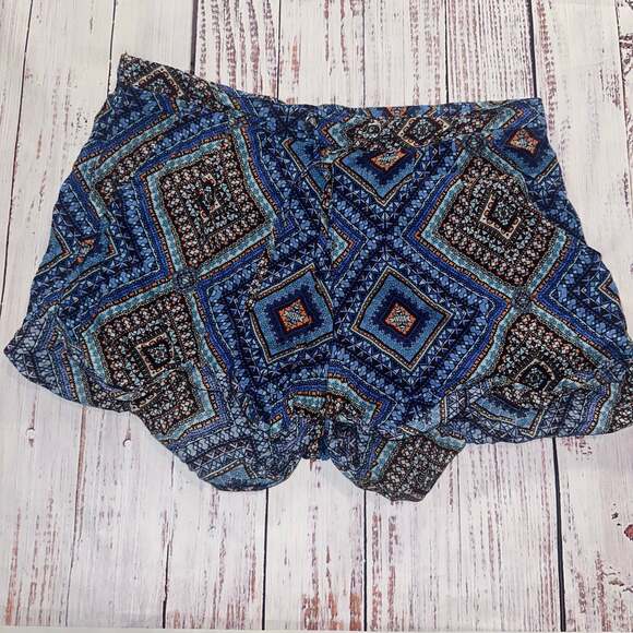 North Shore Pants - North Shore Blue Granola Girl Geometric Tribal Aztec Print Mini Shorts-S/M